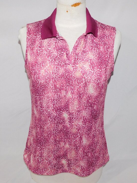 Nancy Lopez Tops - Nancy Lopez Purple White Floral Sleeveless V Neck Golf Polo Shirt Womens M